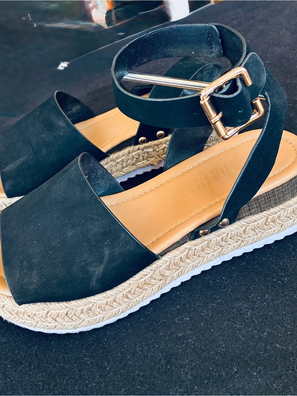 Black Espadrille Sandals with Ankle Strap